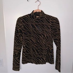 Black and Gold Mesh Zebra Style Mock Neck
